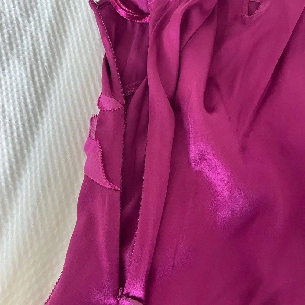 White House Black Market Silk Fuchsia Ruffled Blouse